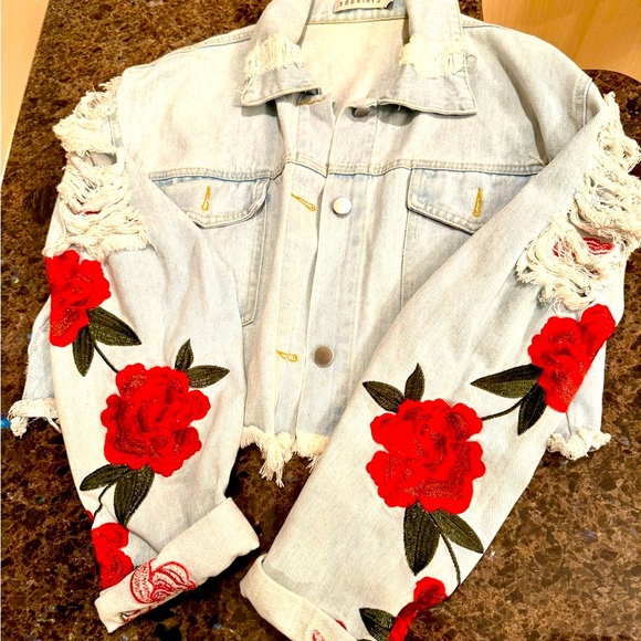 36 Point 5 Distressed Light Blue Denim Jacket - Picture 1 of 8